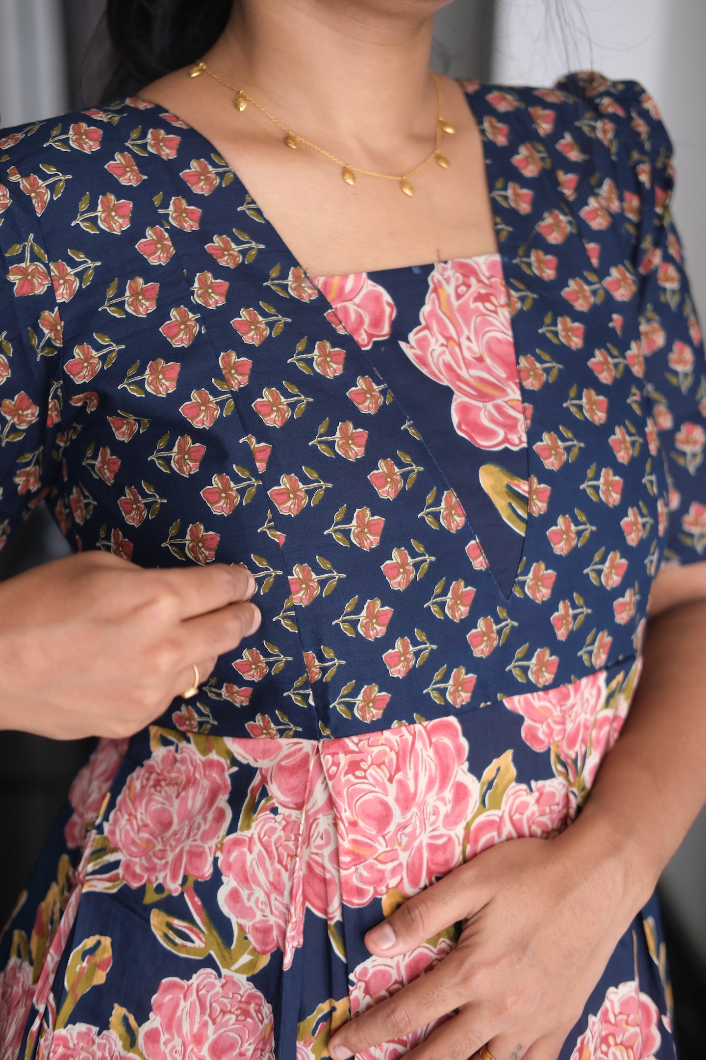 Nisha - Dark Blue Floral Maxi Nighty