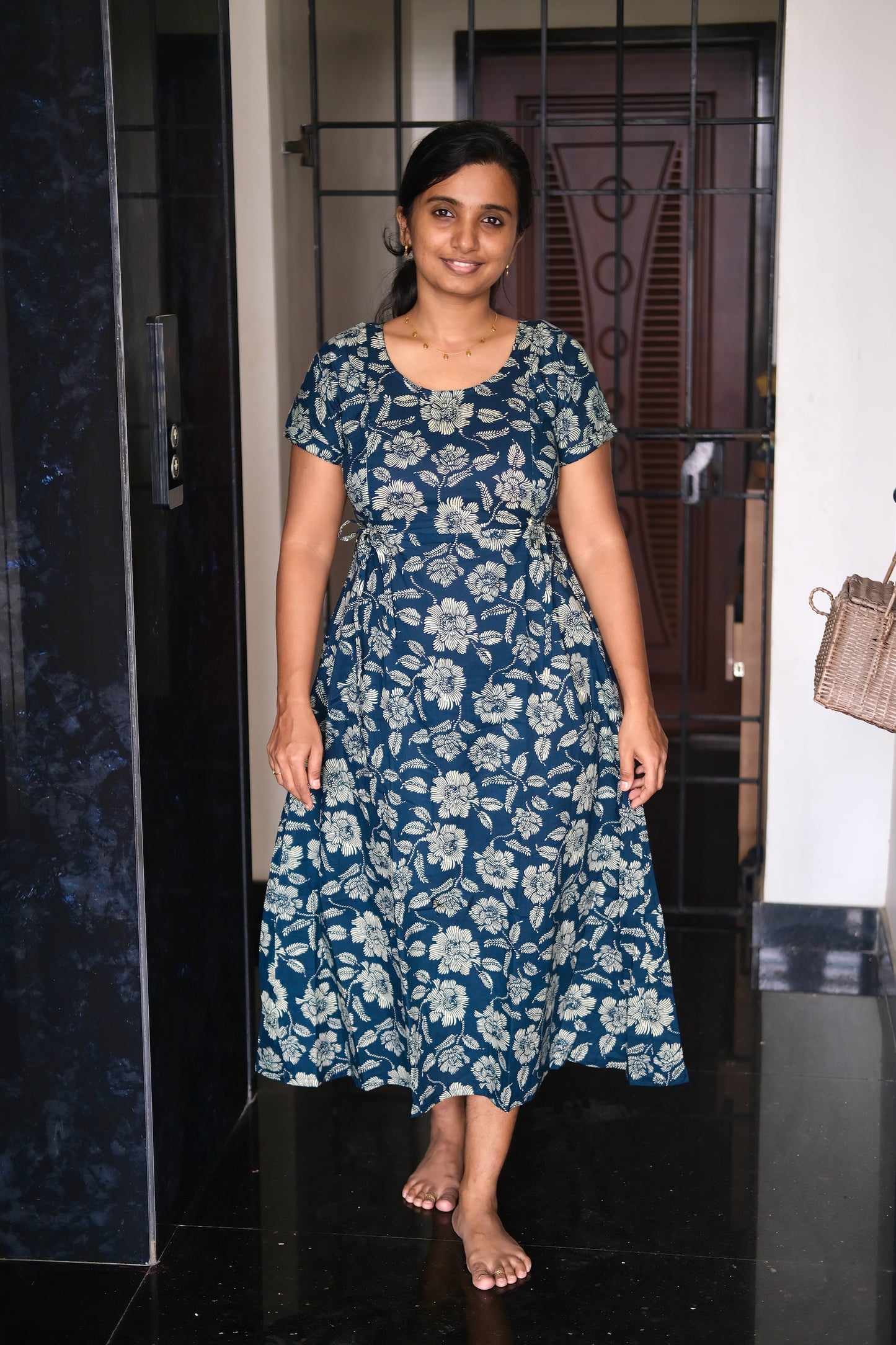 Tanvi - Teal Blue Tie Nighty