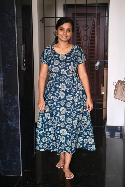 Tanvi - Teal Blue Tie Nighty