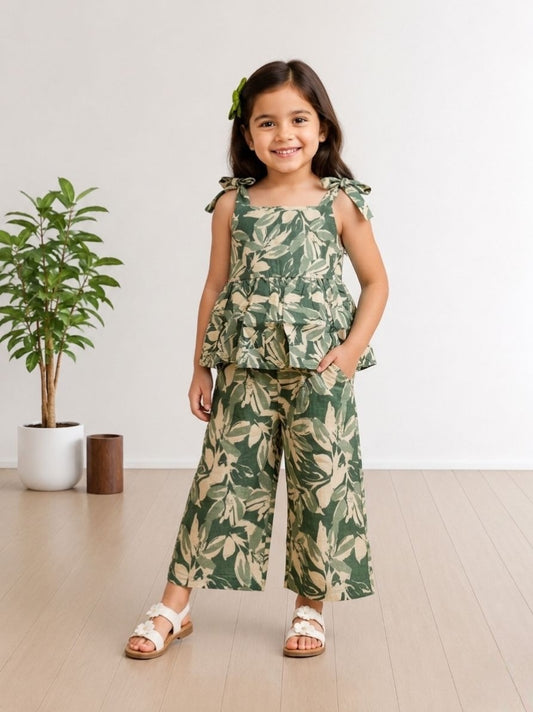 Kamali - Leaf Green Kids Peplum Night Suit