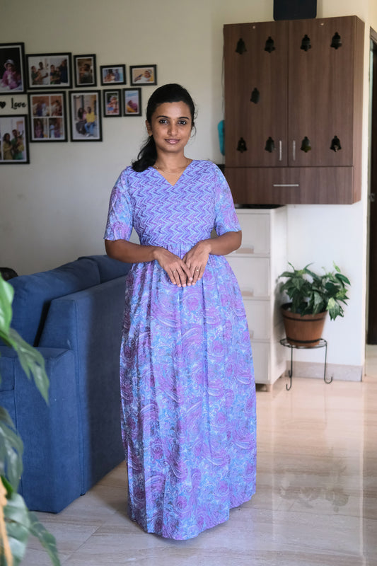 Kuyili sky blue cotton feeding nighty full view