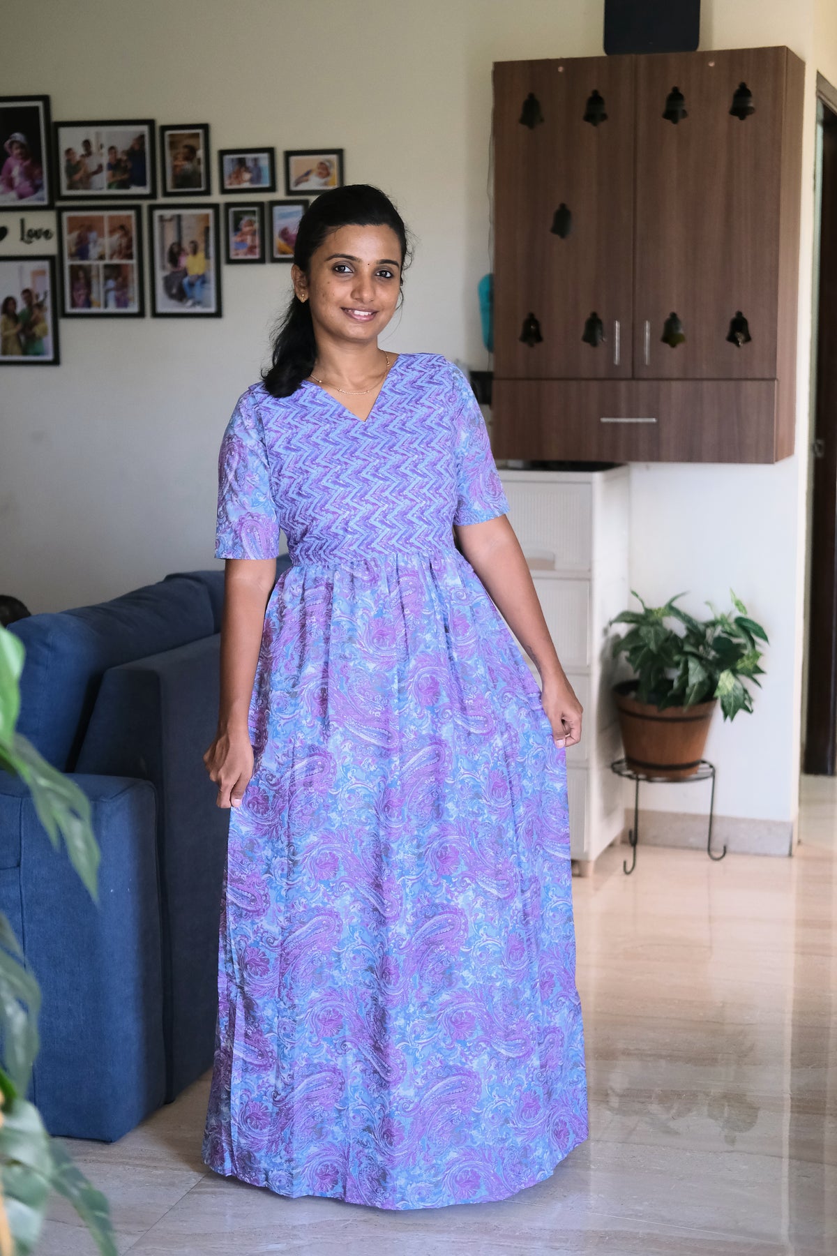 Kuyili sky blue nighty standing pose