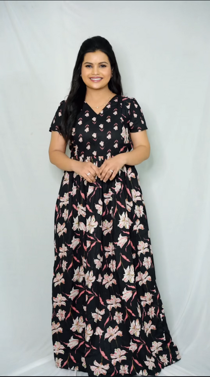 Mullai - Black Floral Maxi Nighty