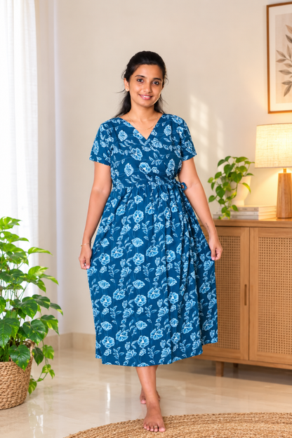 Nadhi - Teal Blue Wrap Midi Dress