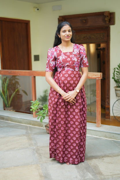 Nisha - Wine Red Cotton Maxi Nighty