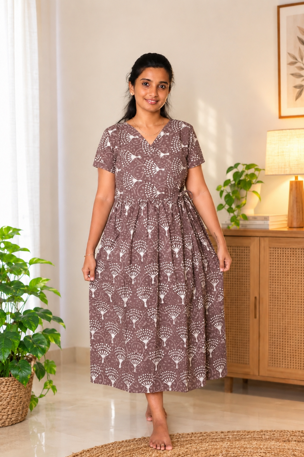 Nadhi - Grey Wrap Midi Dress