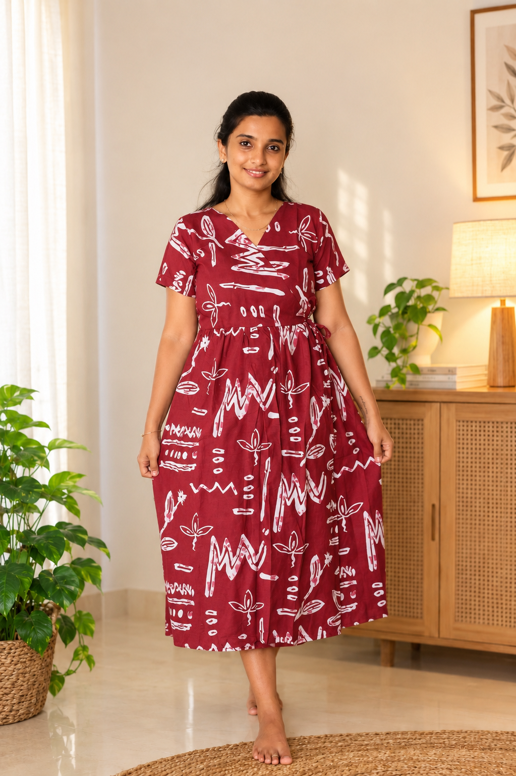 Nadhi - Maroon Wrap Midi Dress