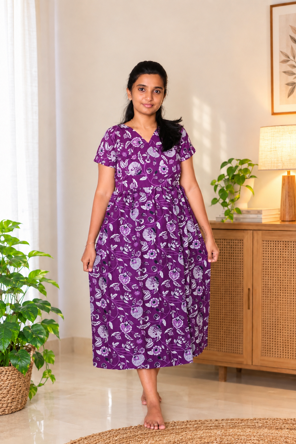 Nadhi - Wine Floral Wrap Midi Dress