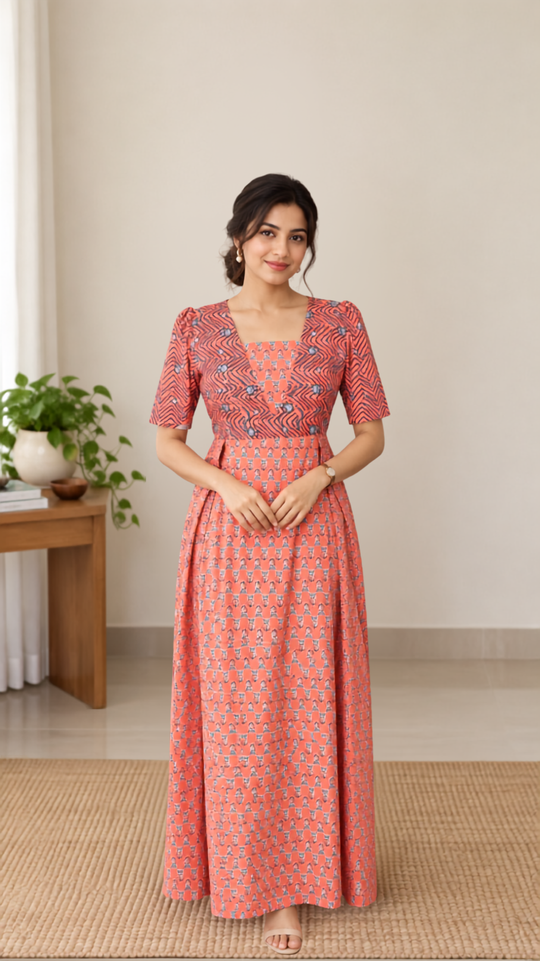 Nisha - Peach Cotton Maxi Nighty
